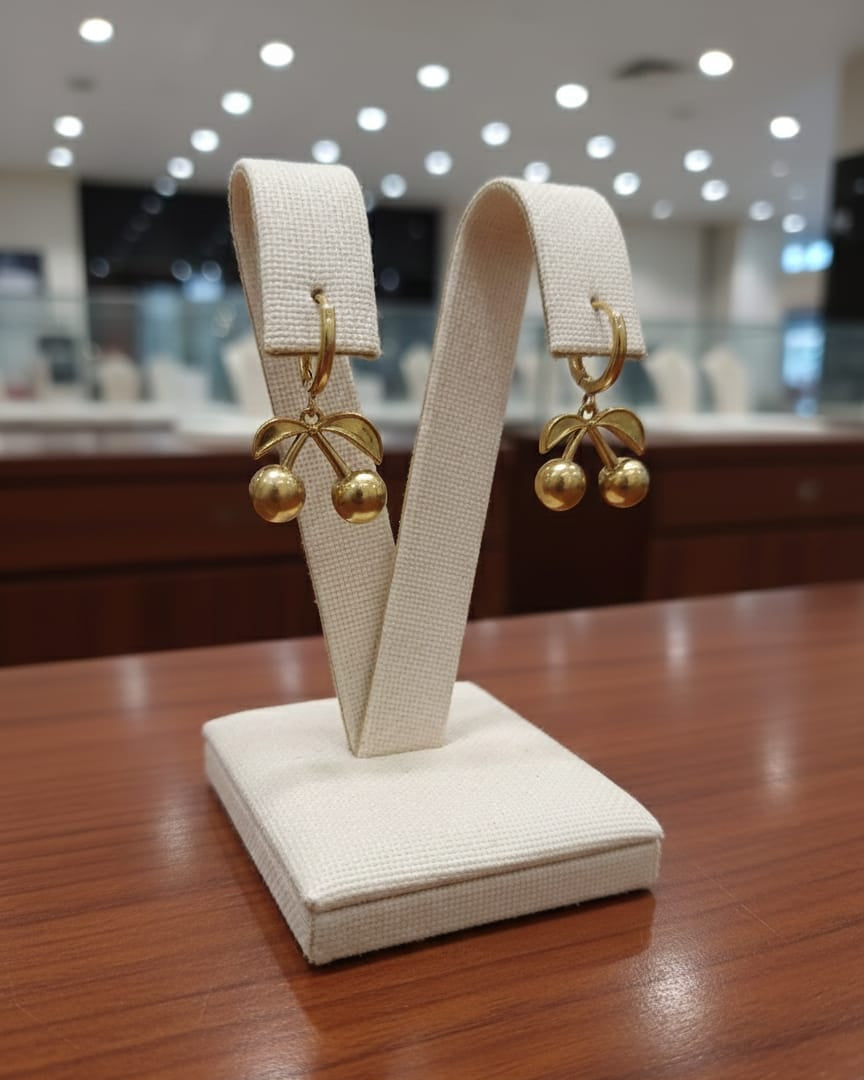 Cherry Charm Gold Drop Earrings DFE005