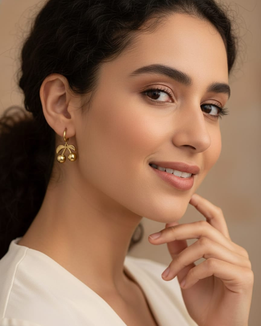 Cherry Charm Gold Drop Earrings DFE005