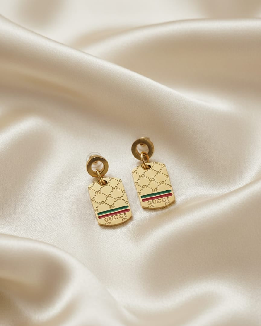 Gucci Luxury Gold-Tone Monogram Dangle Earrings DFE006