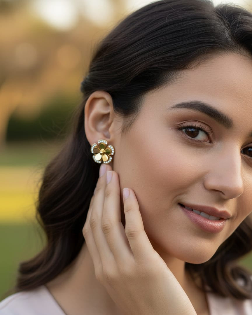 Golden Blossom Floral Stud earrings DFE008