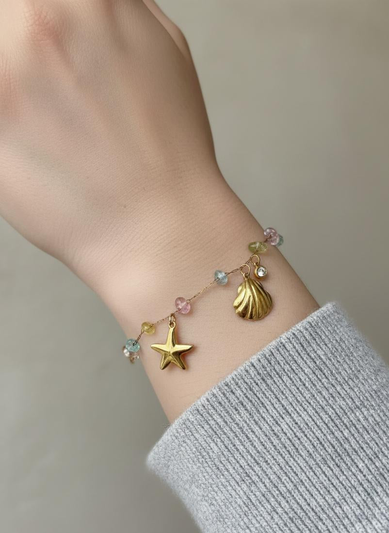 Pastel Bead Charm Bracelet with Seashell and Flower Motifs BRC024