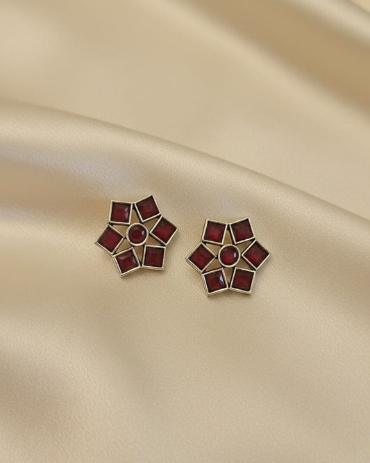 Vintage-Inspired Maroon Flower Stud Earrings DFE013