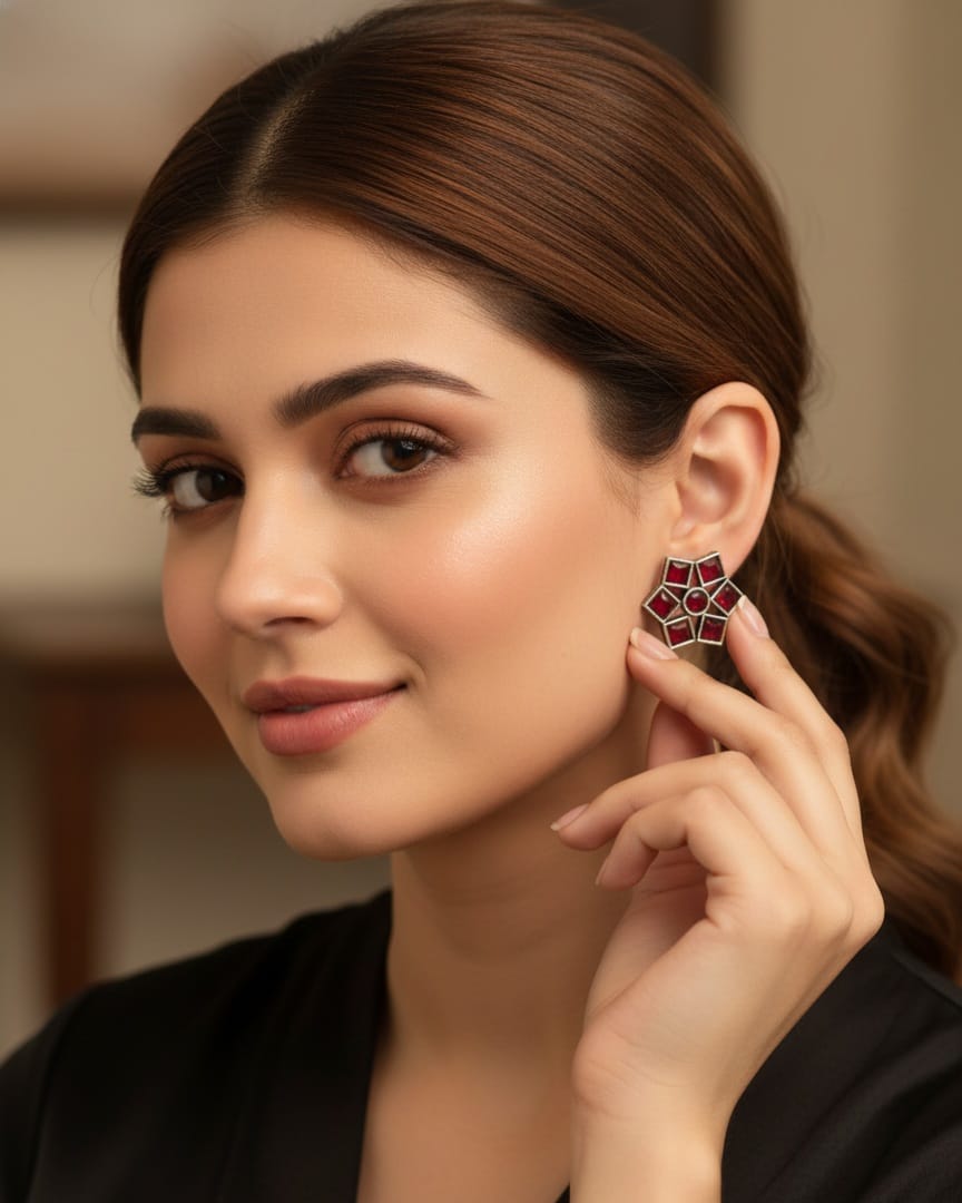 Vintage-Inspired Maroon Flower Stud Earrings DFE013