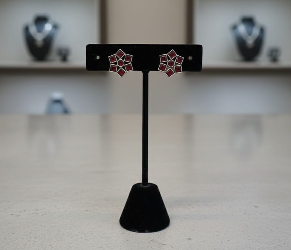 Vintage-Inspired Maroon Flower Stud Earrings DFE013