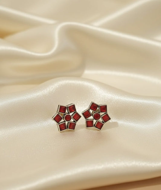 Vintage-Inspired Red Flower Stud Earrings DFE012
