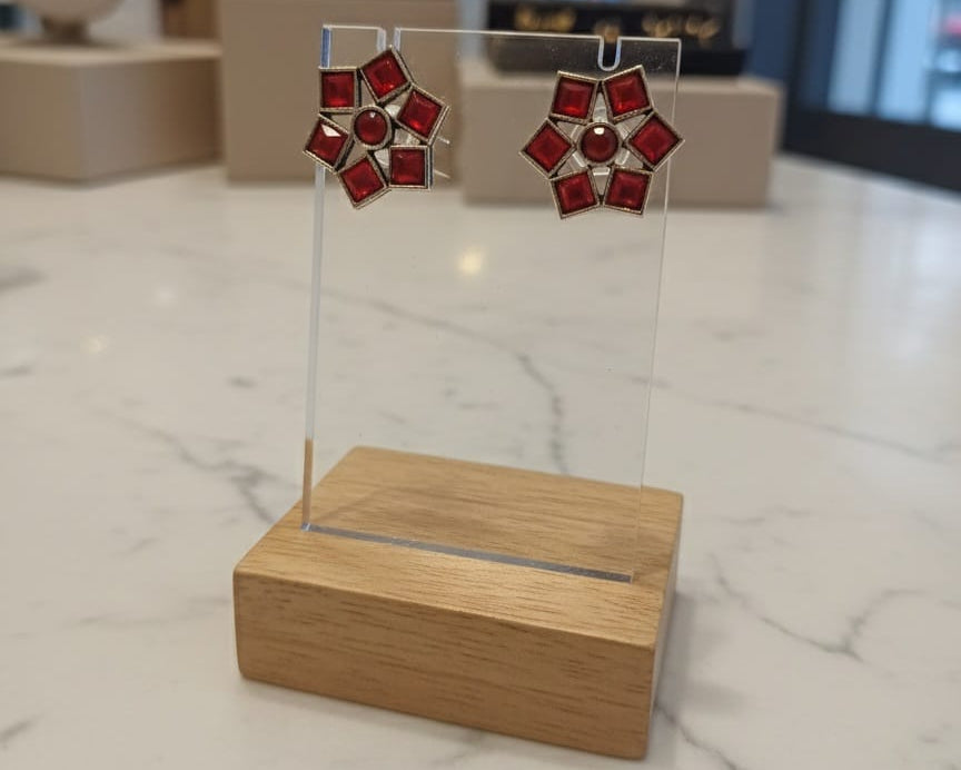 Vintage-Inspired Red Flower Stud Earrings DFE012