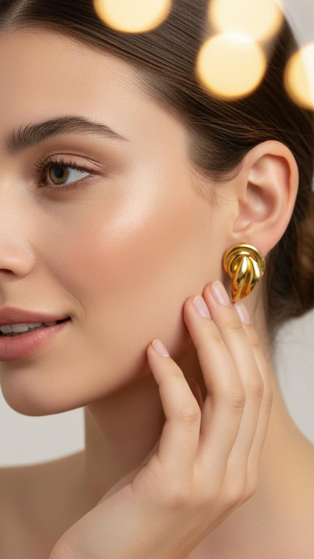 Elegant Gold-Tone Leaf Stud Earrings DFE017