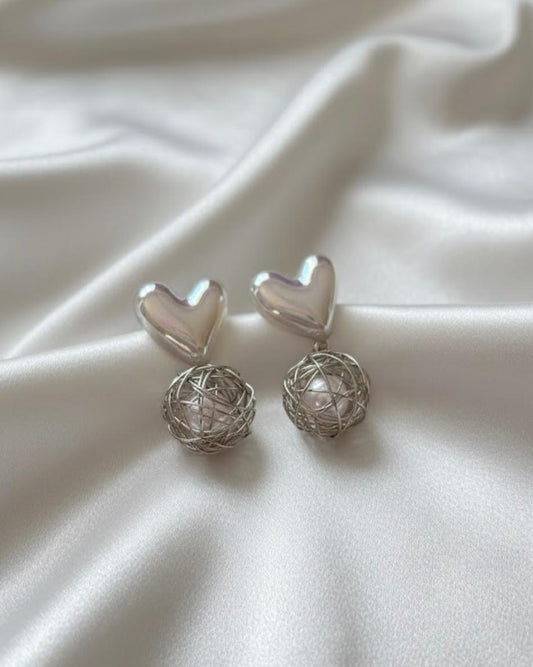 Silver Heart Drop Earrings DFE020