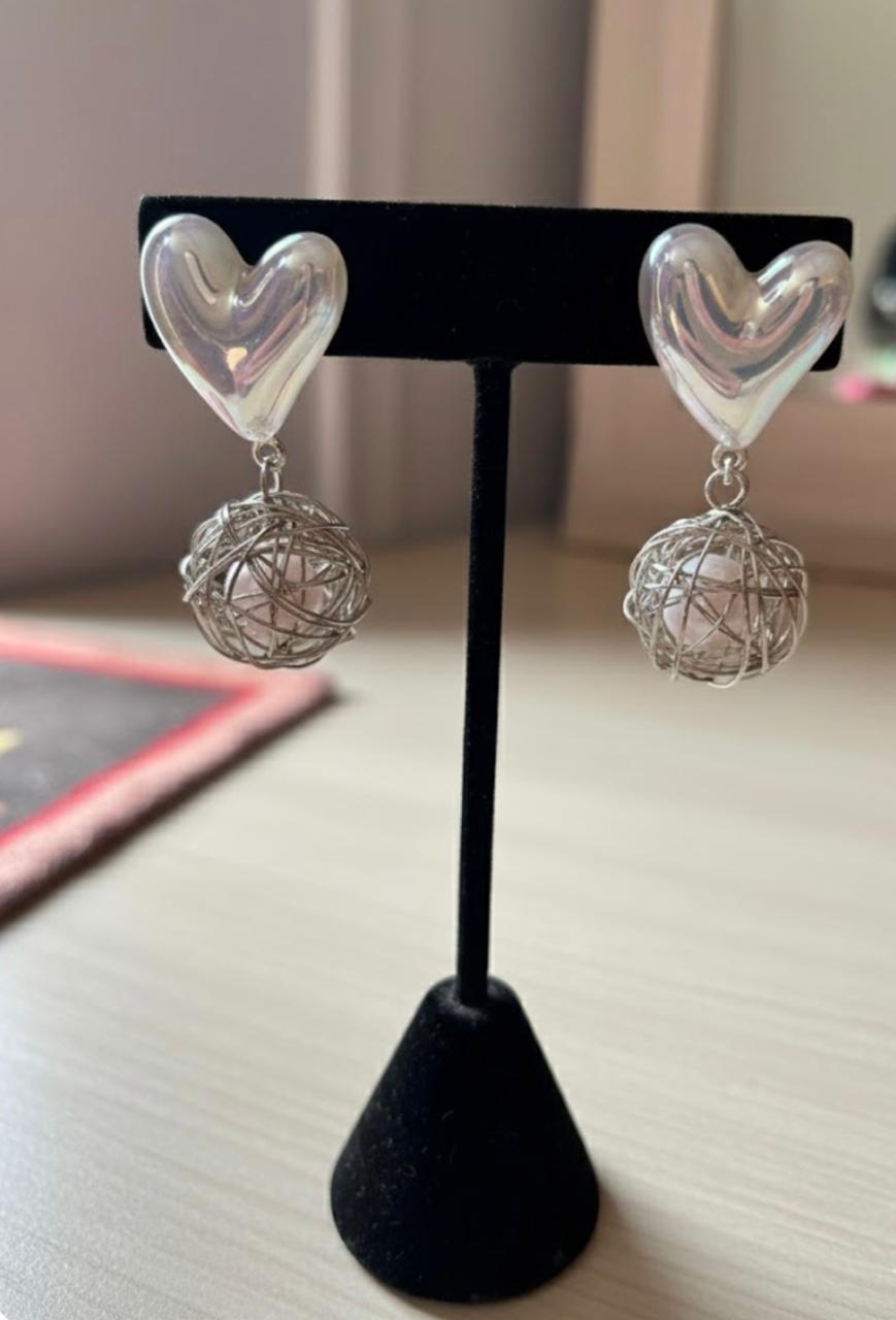 Silver Heart Drop Earrings DFE020