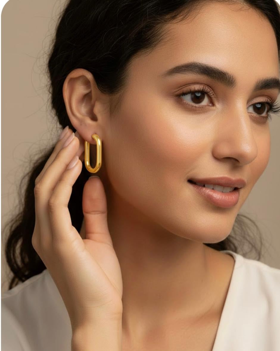 18K Gold Polished Hoop 3 Pair Earrings Set DFE023