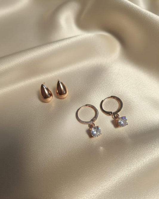 Elegant Rose Gold Combo Earrings | Studs and Sparkle Hoops DFE024