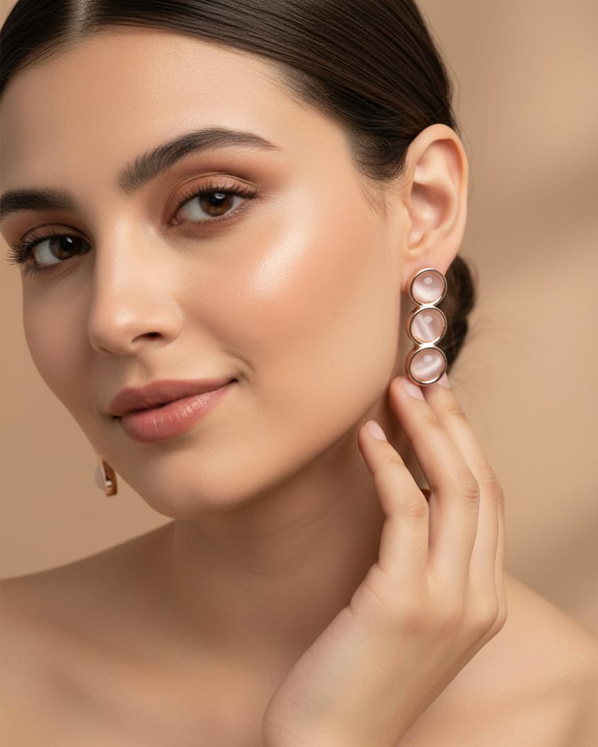 Rose Glow Triple Stone Stud Earrings DFE025