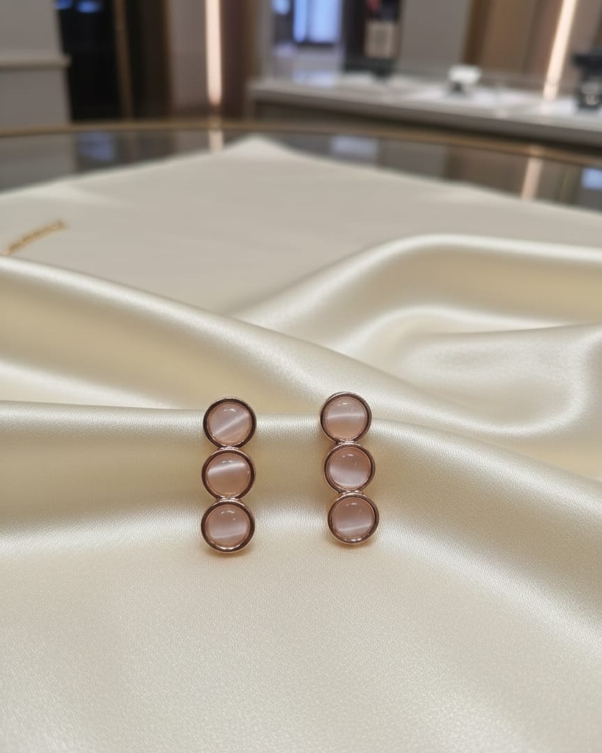 Rose Glow Triple Stone Stud Earrings DFE025