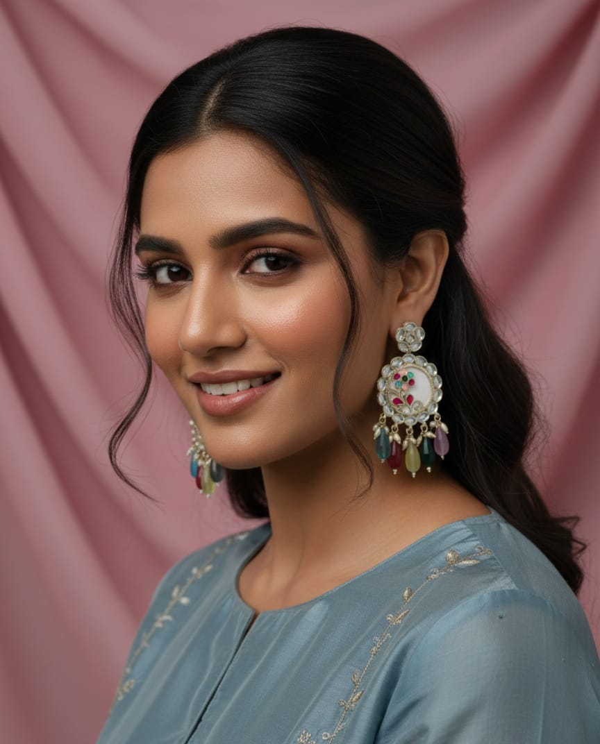 Multicolor Kundan Floral Drop Earrings CHB002