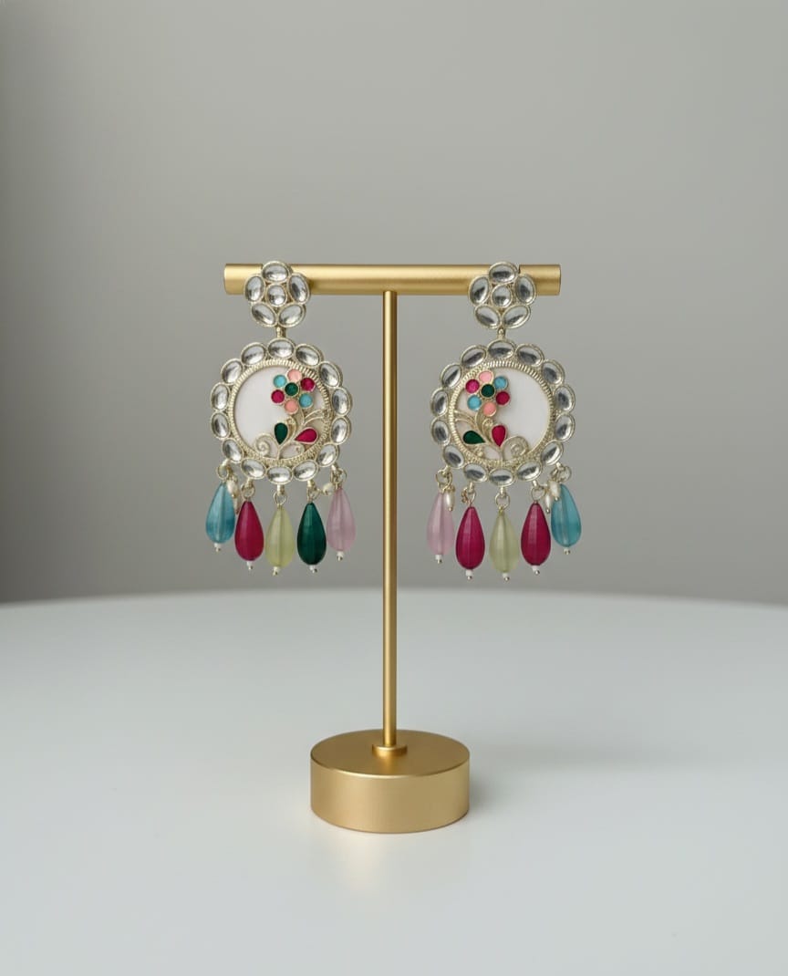 Multicolor Kundan Floral Drop Earrings CHB002