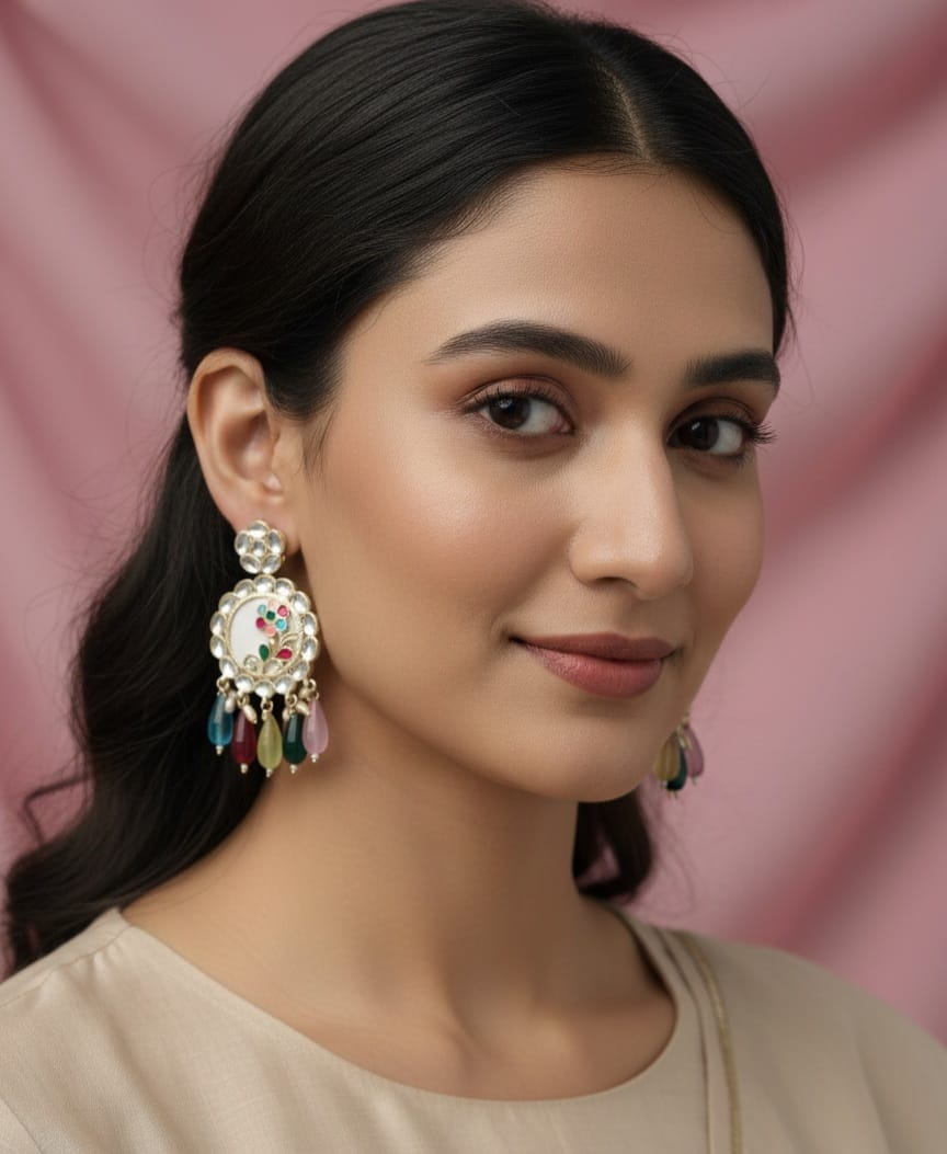 Multicolor Kundan Floral Drop Earrings CHB002