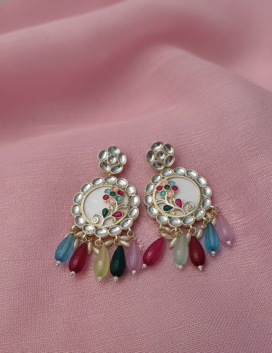 Multicolor Kundan Floral Drop Earrings CHB002