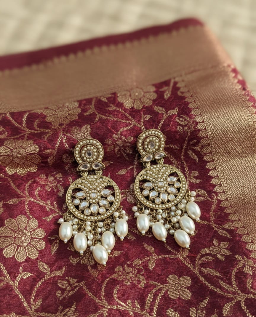 Royal Kundan Pearl Drop Earrings CHB004