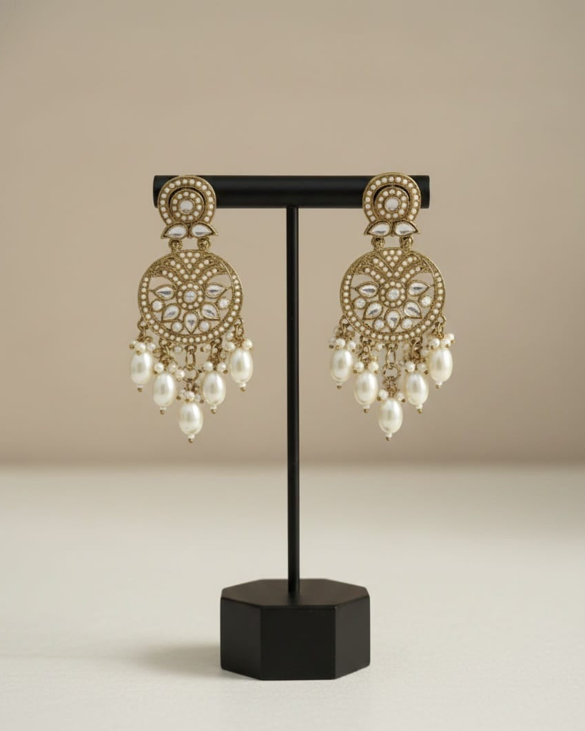 Royal Kundan Pearl Drop Earrings CHB004