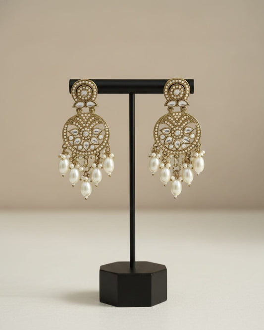 Royal Kundan Pearl Drop Earrings CHB004