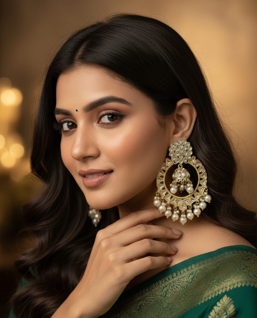Classic Indian Kundan Pearl Jumka Earrings CHB006
