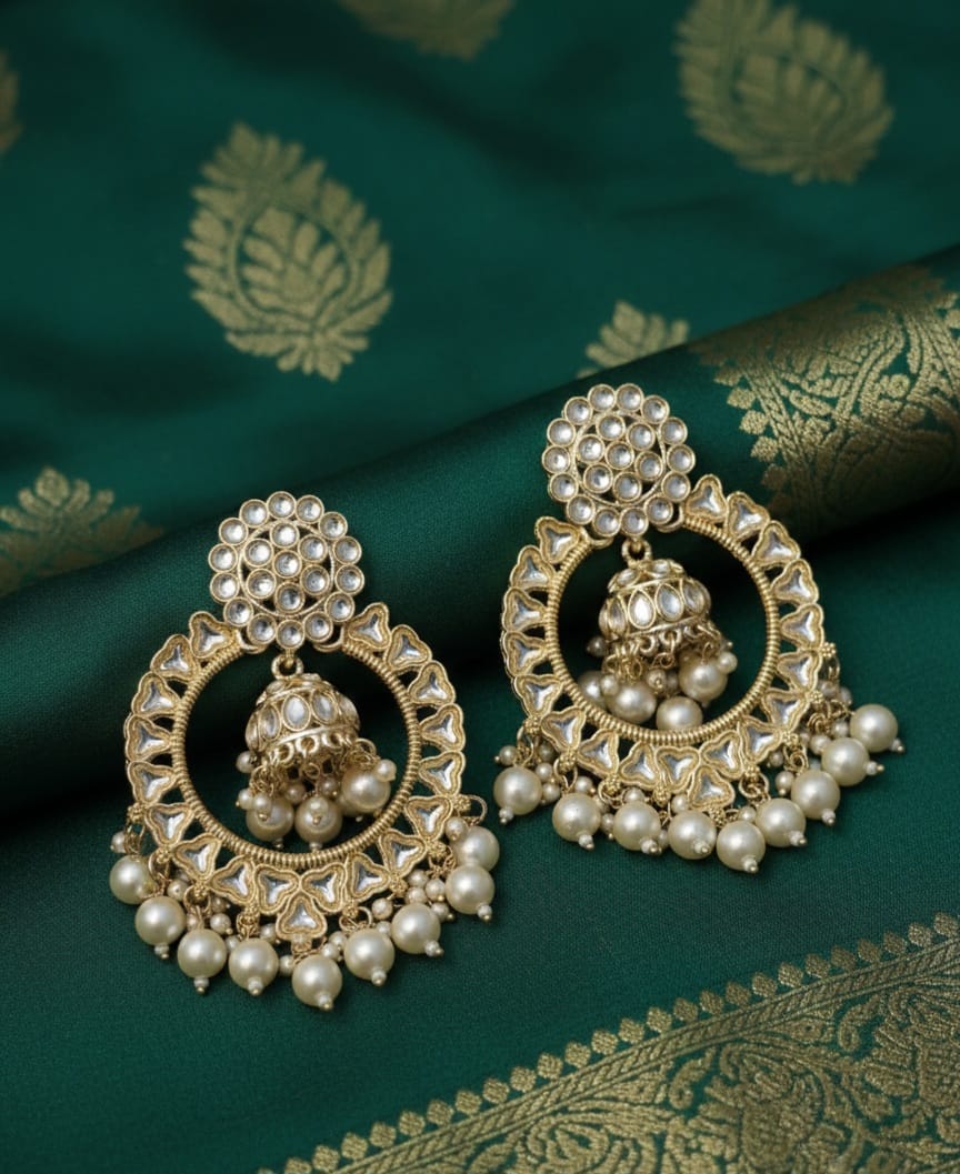 Classic Indian Kundan Pearl Jumka Earrings CHB006
