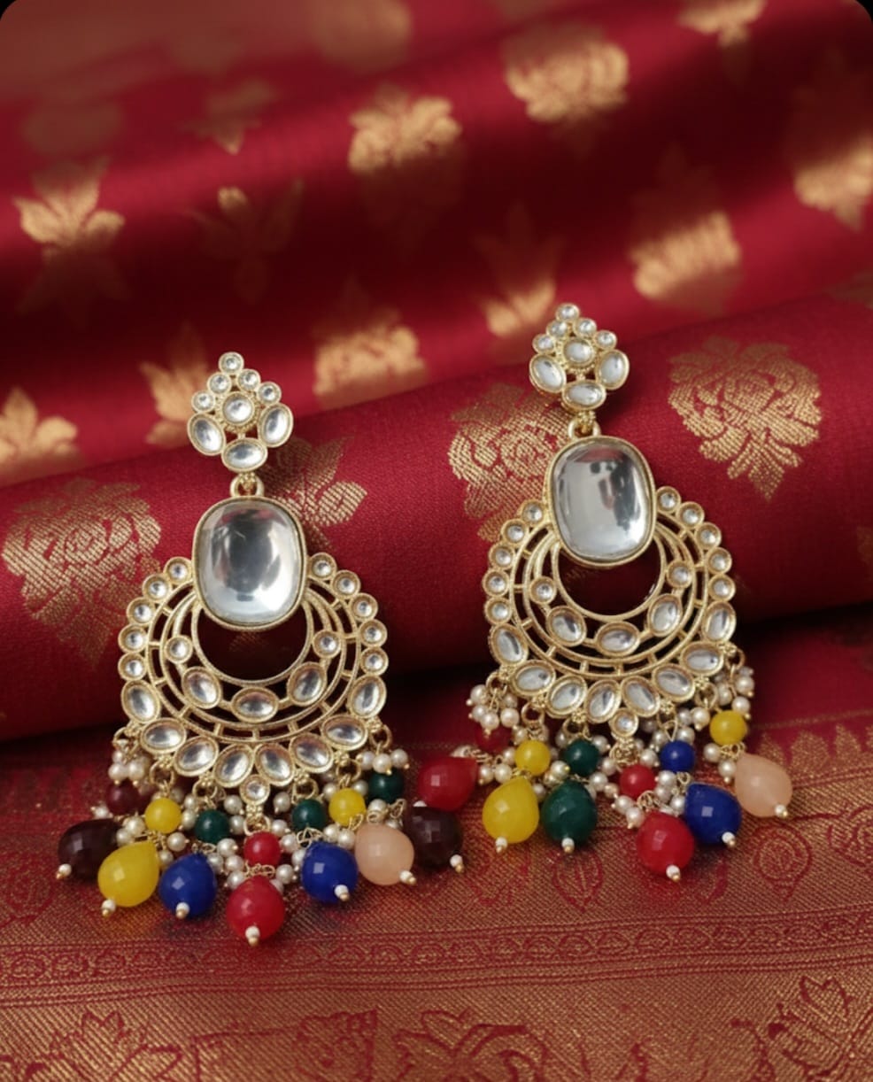 Royal Kundan Chandbali Earrings with Multicolor Beads CHB005