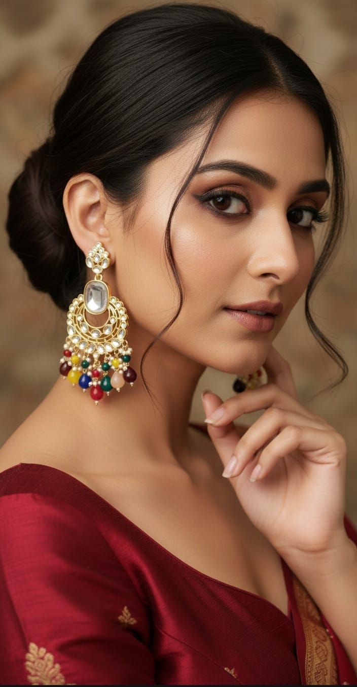 Royal Kundan Chandbali Earrings with Multicolor Beads CHB005