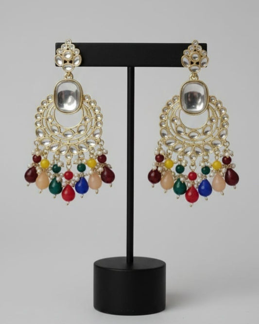 Royal Kundan Chandbali Earrings with Multicolor Beads CHB005