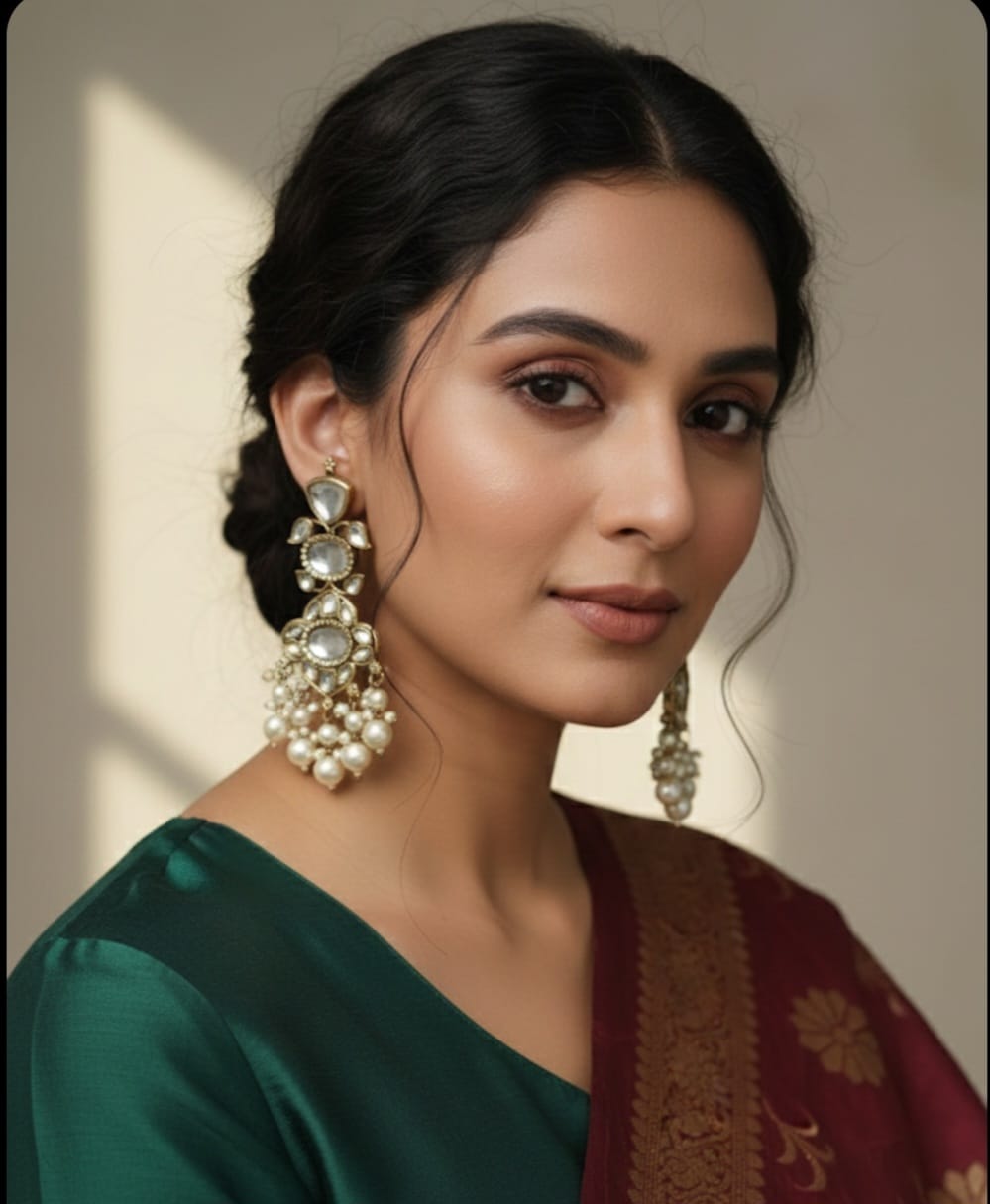 Antique Gold Kundan Pearl Long Earrings CHB003