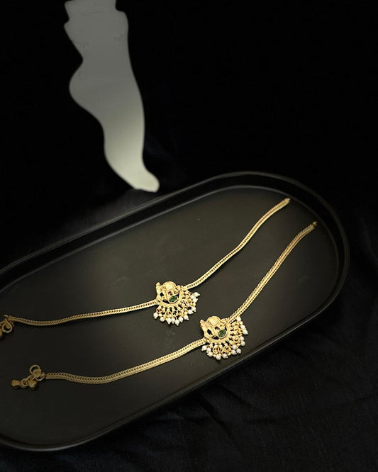 Gold Plated Anklet with Emerald Green Stone ANK001