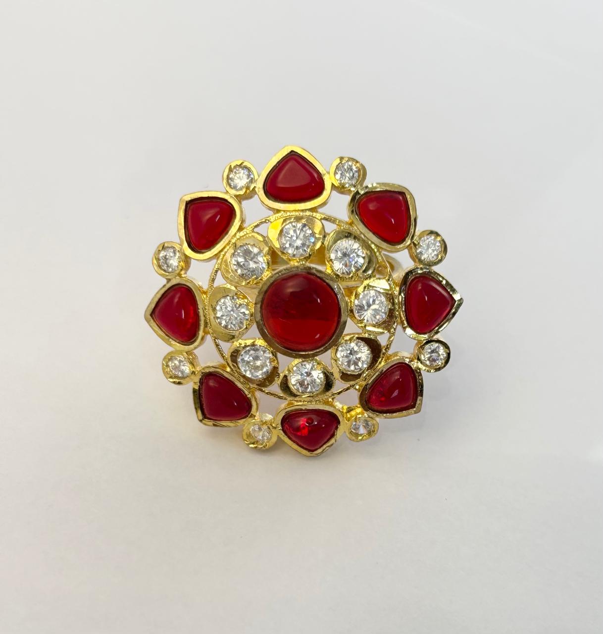 Vintage Style Gold Ruby and Diamond Cluster Ring with 18K Gold Plated RNG018