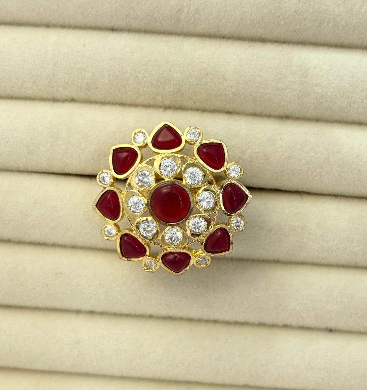 Vintage Style Gold Ruby and Diamond Cluster Ring with 18K Gold Plated RNG018