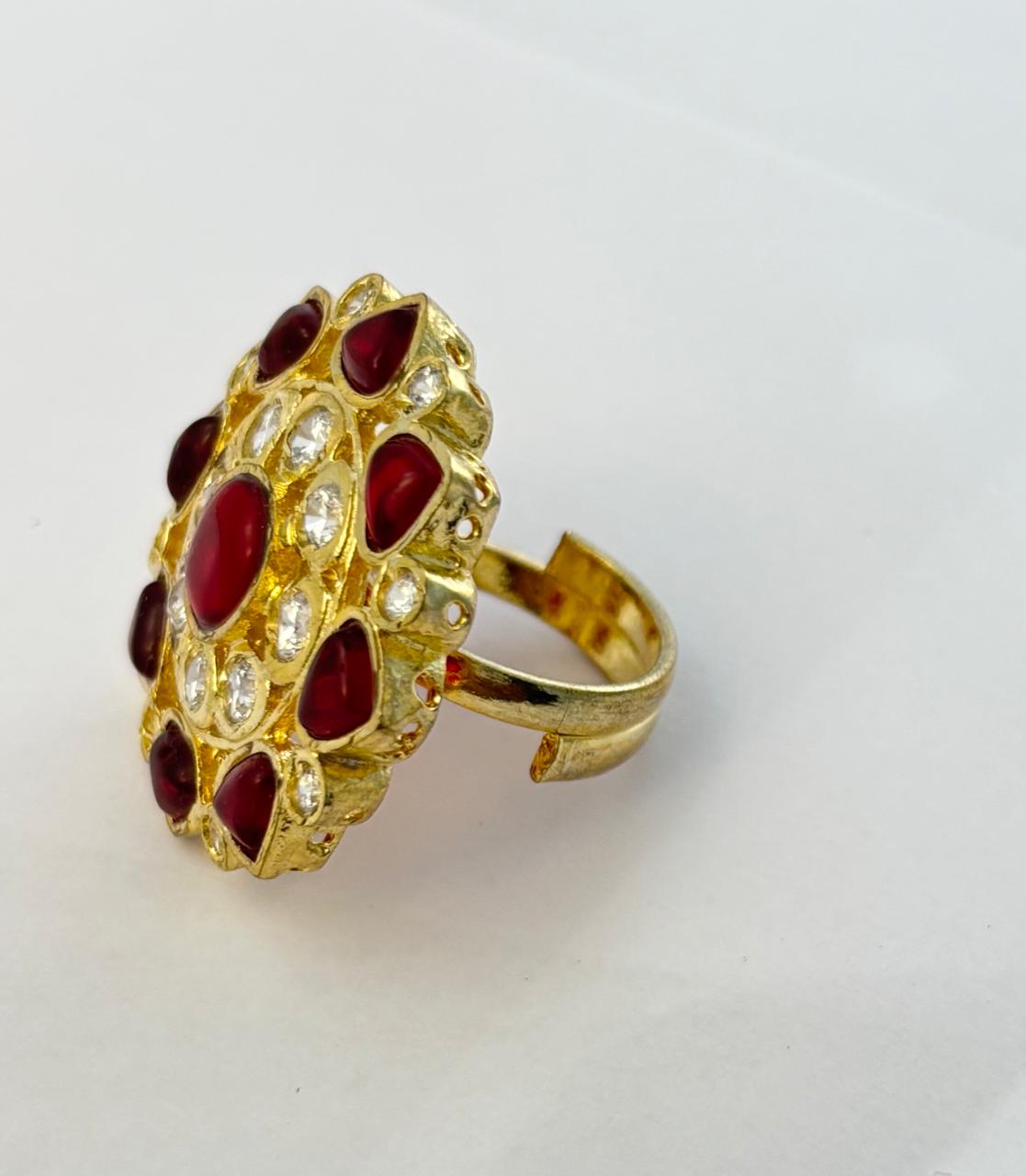 Vintage Style Gold Ruby and Diamond Cluster Ring with 18K Gold Plated RNG018