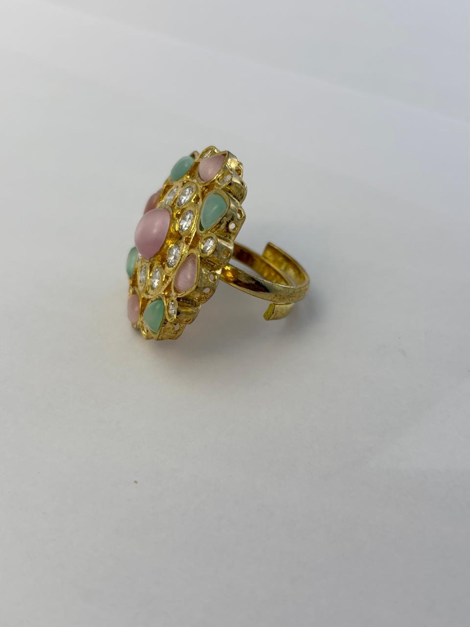Vintage Floral Multi Gemstone Cocktail Ring with 18K Gold Plated RNG016