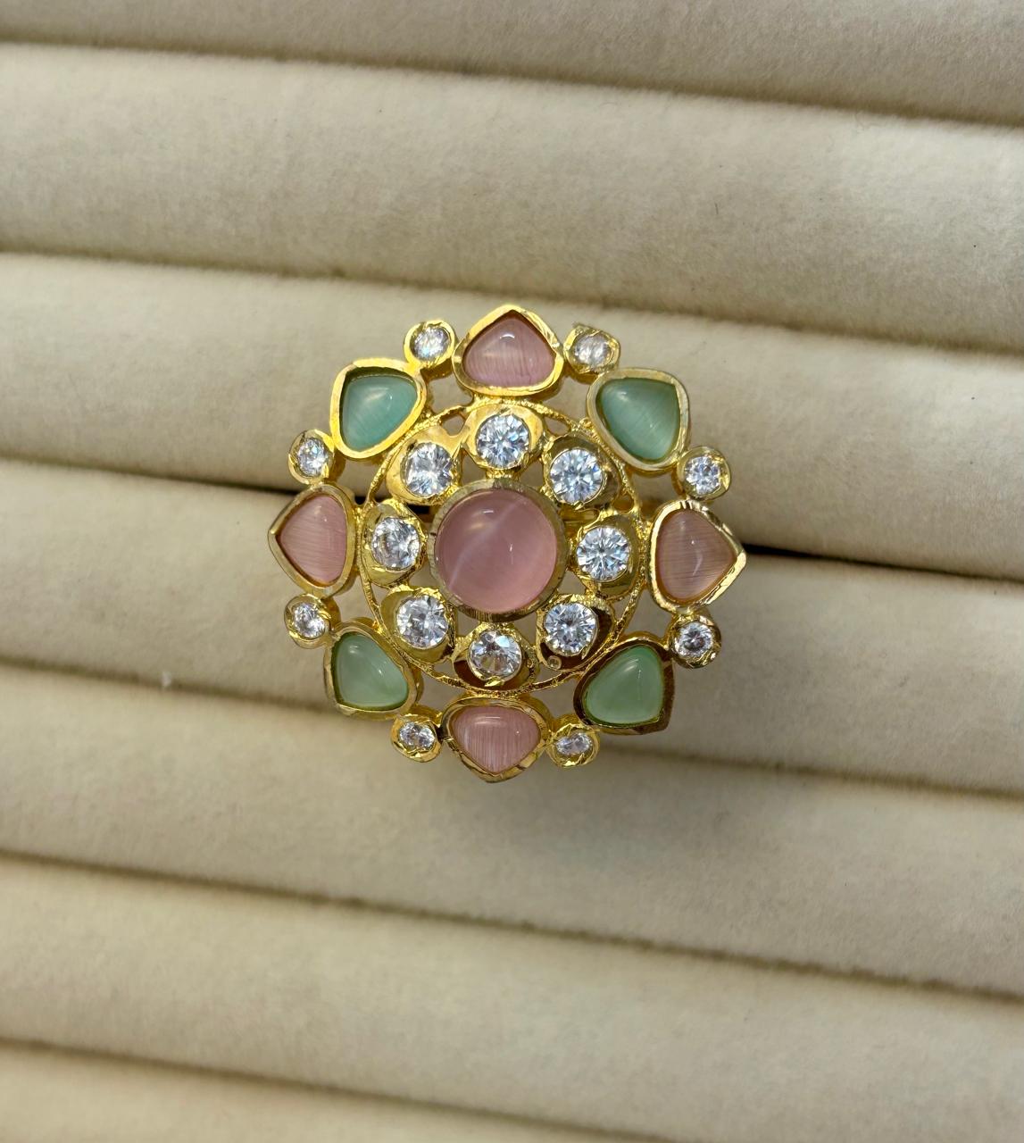Vintage Floral Multi Gemstone Cocktail Ring with 18K Gold Plated RNG016