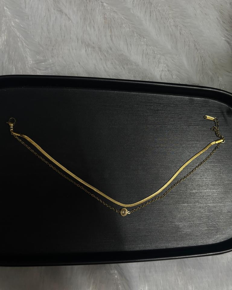 Layered Gold Anklet with Crystal Charm ANK008