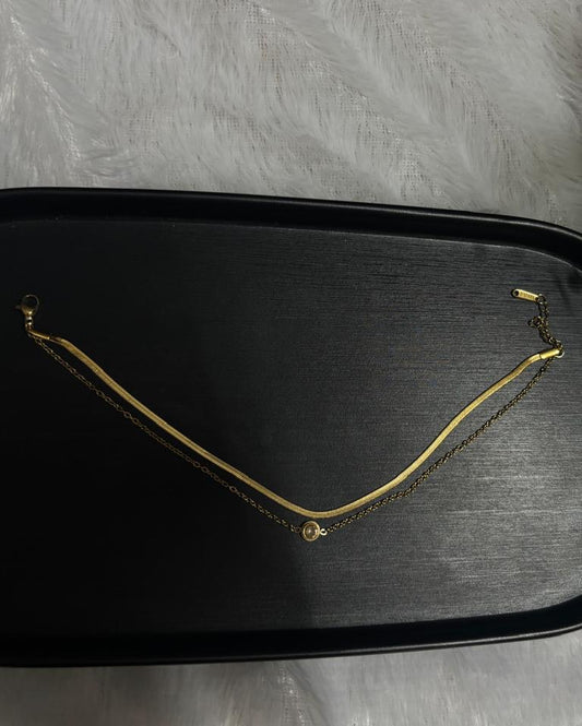 Layered Gold Anklet with Crystal Charm ANK008