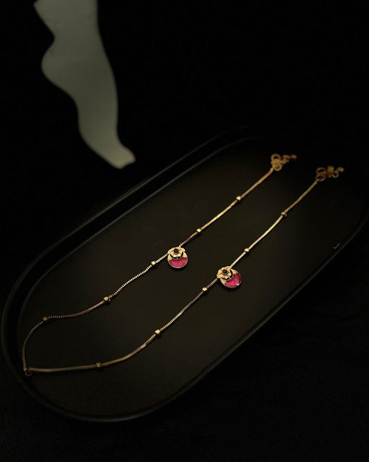 Elegant Gold-Toned anklet with Ruby Red Color ANK005