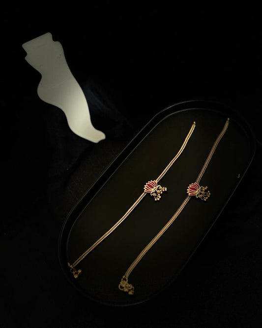 Traditional Meenakari Lotus Charm Anklet ANK003