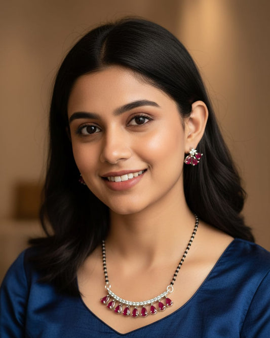 Radiant Ruby and Diamond -Cut Silver Plated Mangala sutra MNG001