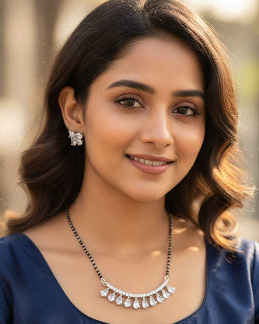 Modera Teardrop Diamond mangal Sutra with Earrings MNG005