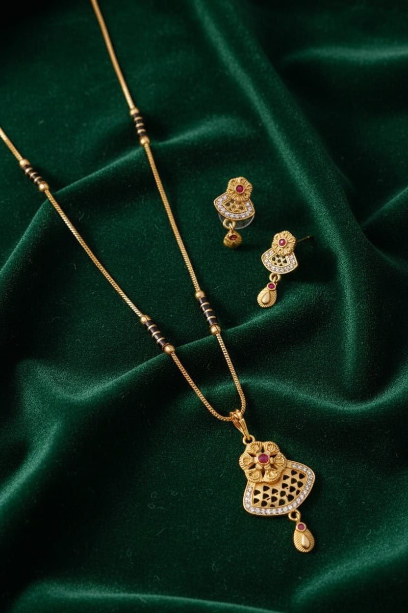 18K Gold plated Short Mangala Sutra with Earrings MNG009