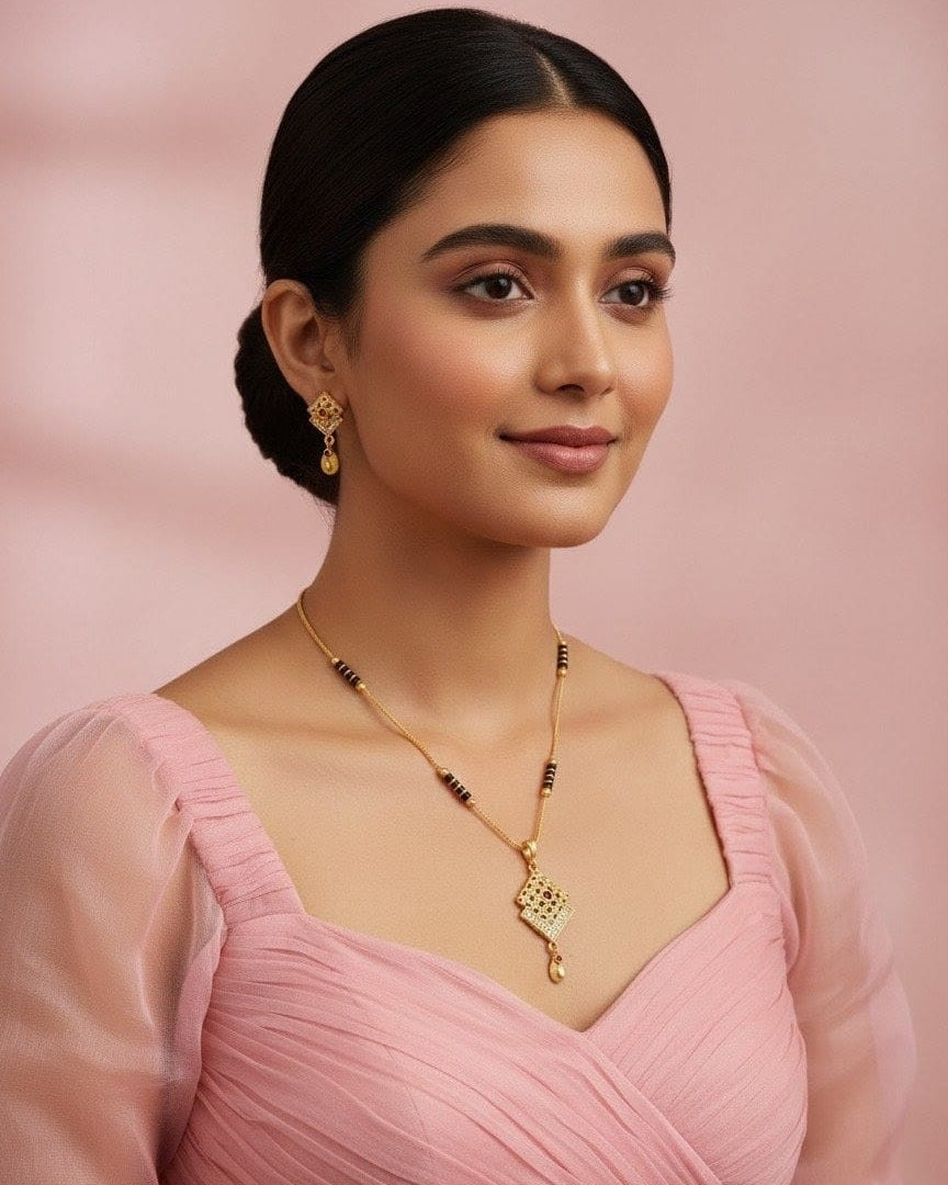 18K Gold plated Short Mangala Sutra with Earrings MNG007