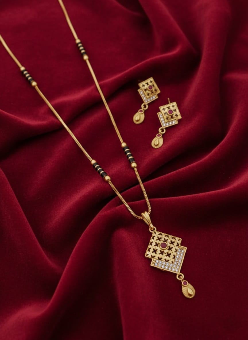 18K Gold plated Short Mangala Sutra with Earrings MNG007
