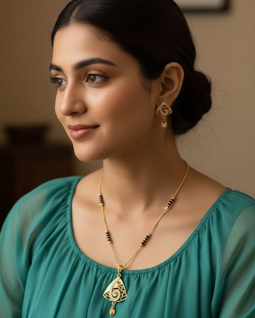 18K Gold plated Short Mangala Sutra with Earrings MNG008