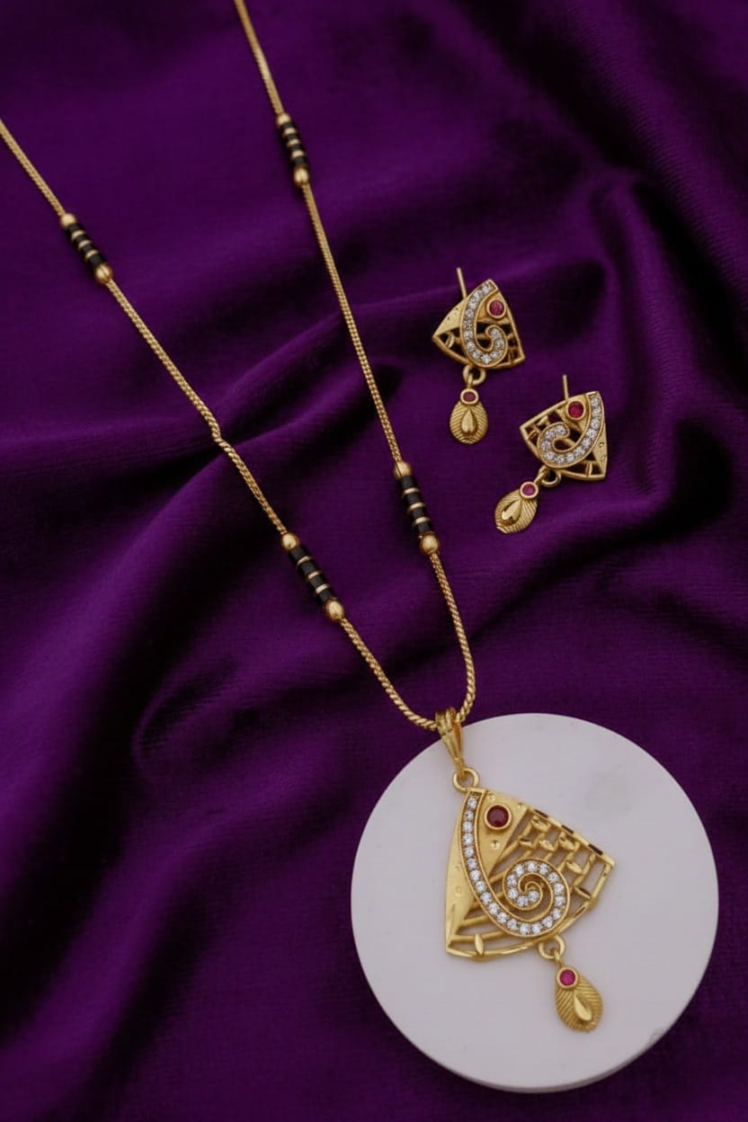 18K Gold plated Short Mangala Sutra with Earrings MNG008