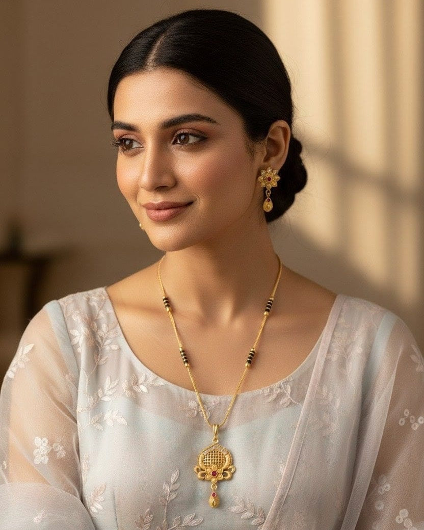 18K Gold plated Short Mangala Sutra with Earrings MNG010