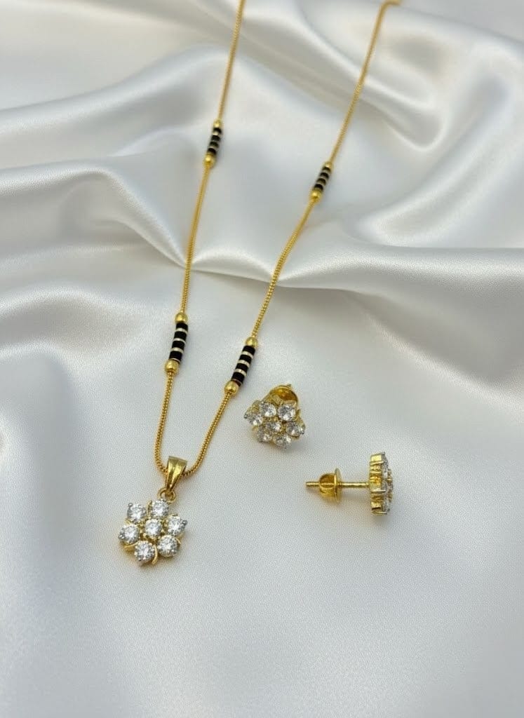 American Diamond 18K Mangal Sutra Set with Matching Earrings MNG0014