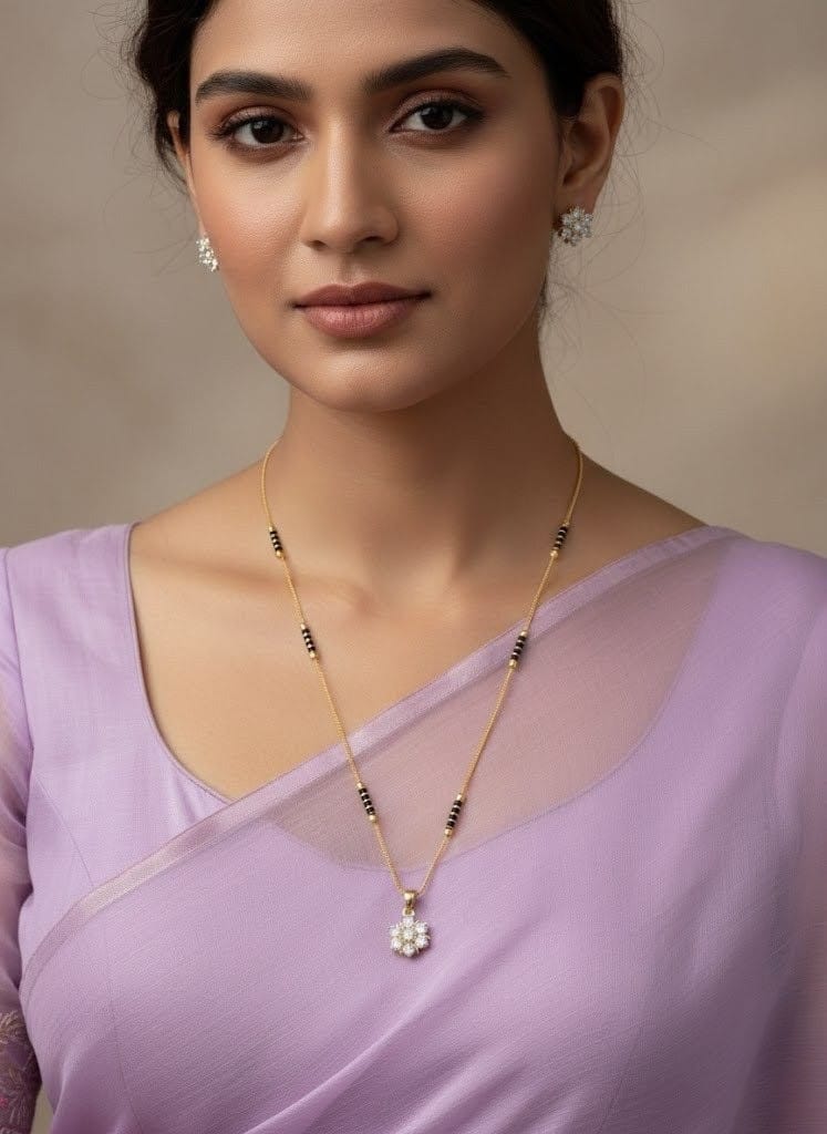 American Diamond 18K Mangal Sutra Set with Matching Earrings MNG0014